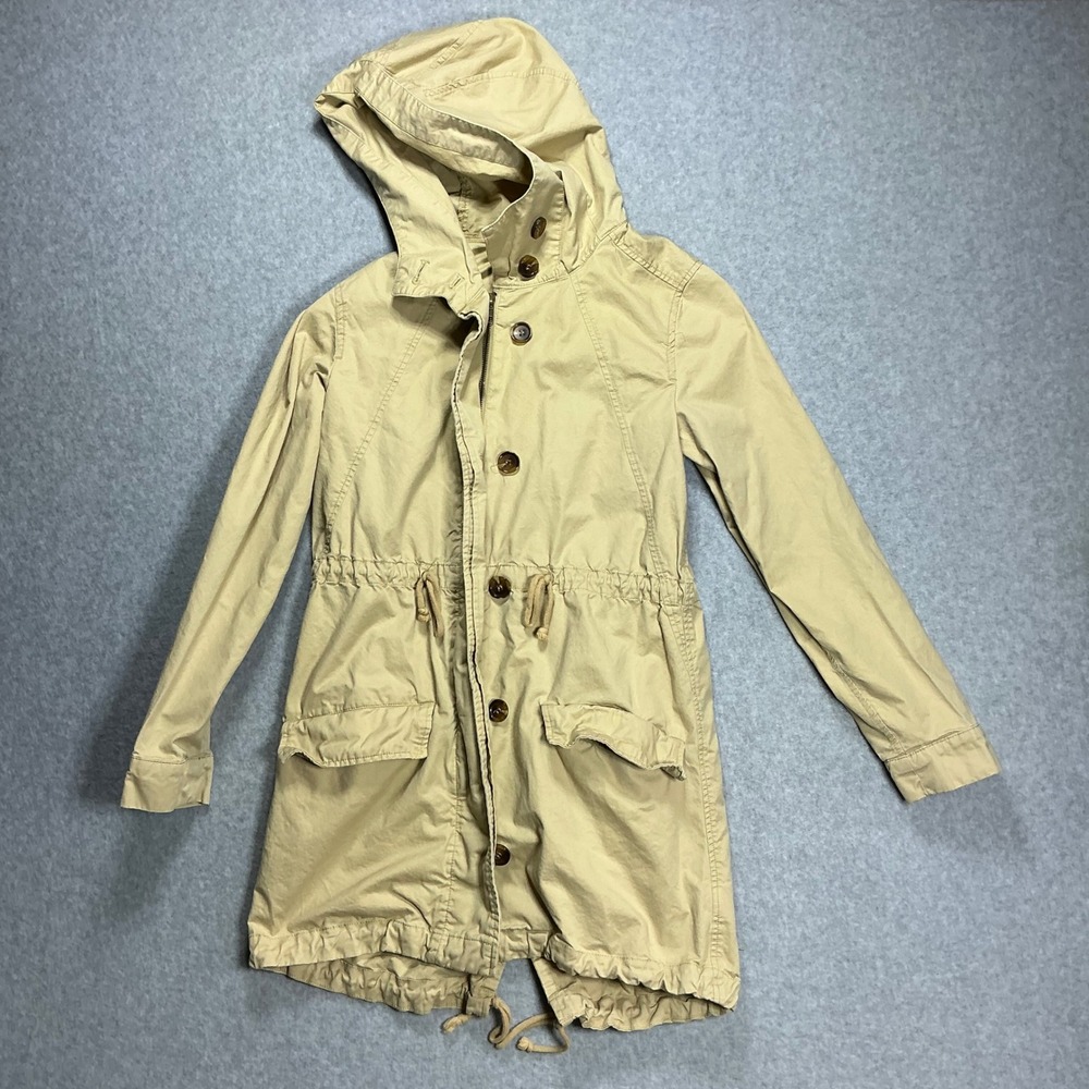 Love Tree Womens Khaki Tan Utility Anorak Jacket Hooded Drawstring Waist Small